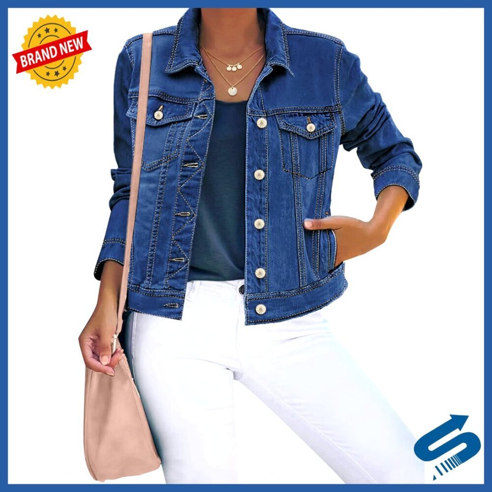 Stretch Denim Jacket Long Sleeve Button Down Fitted Women's Outerwear